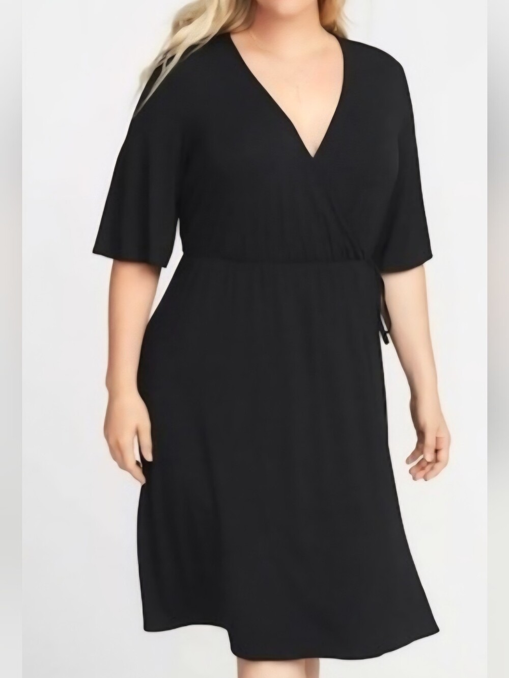 Old Navy Black Faux-Wrap Short Sleeve Midi Dress Womens Size 2X Ruffled Hem